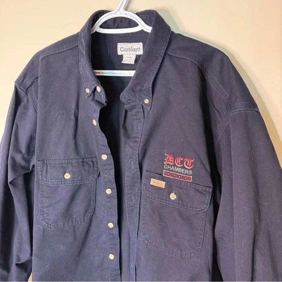 CARHARTT Men’s Navy Blue Oakman Work Thick Button Down Shirt DCT Logo Size 2XL - Picture 2 of 11